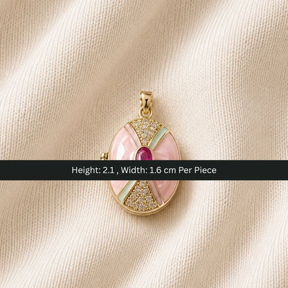 Stainless Steel | Enamel Gold Plated Retro Pearl Openable Locket | 2.1x1.6 cm