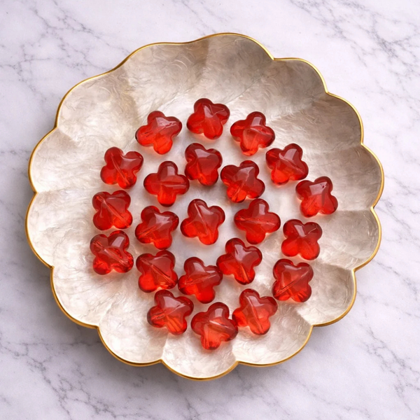 Four Leaf Clover Glass Beads - Red