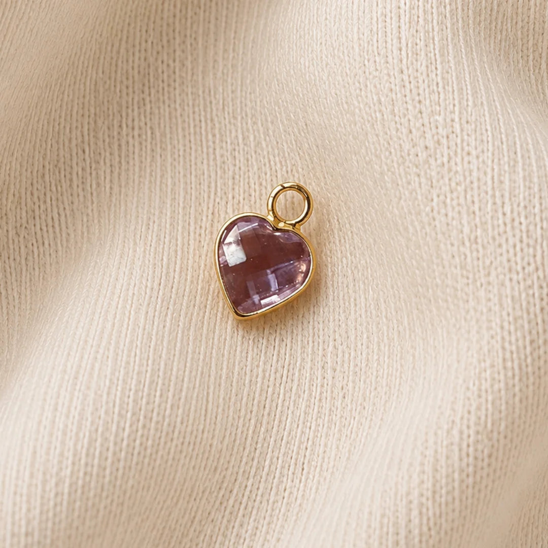 Stainless Steel | Gold Plated Heart Zircon Charms | 9x5 mm