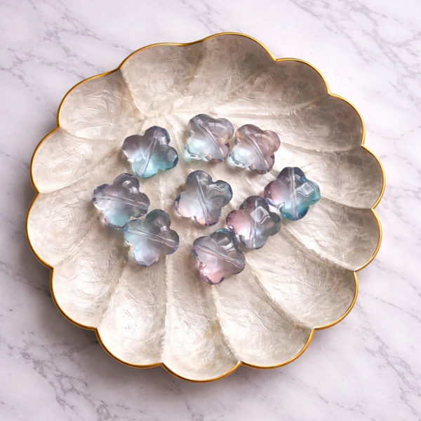 Four Leaf Clover Glass Beads - Blue with Pink