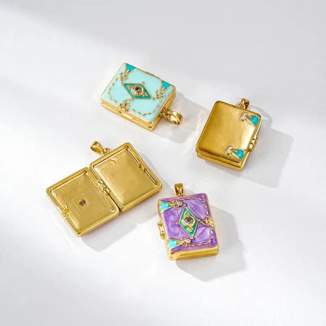 Stainless Steel | Enamel Gold Plated Book Openable Lockets | 2.2x1.7 cm