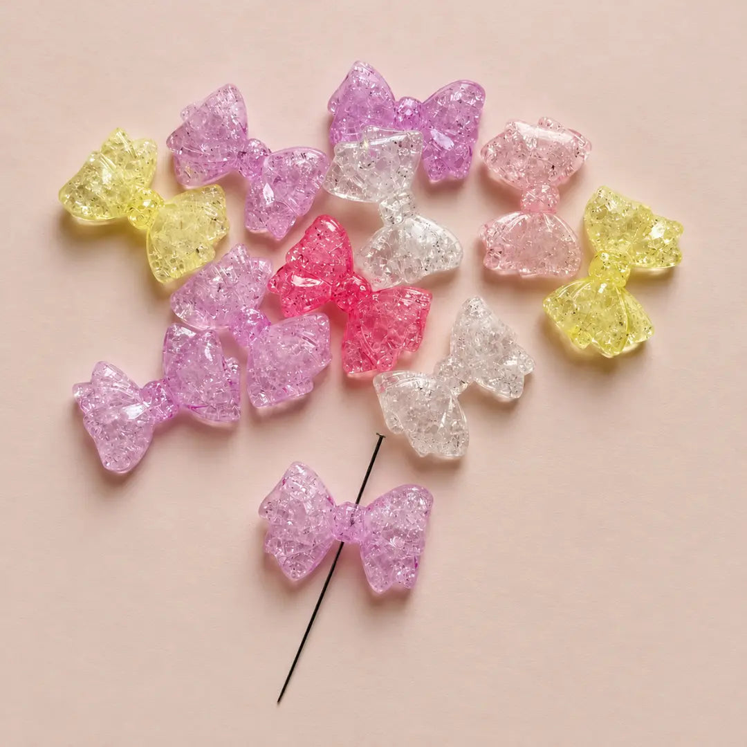 Acrylic | Multicolor Crackle Bow-Shaped Beads | 50 grams