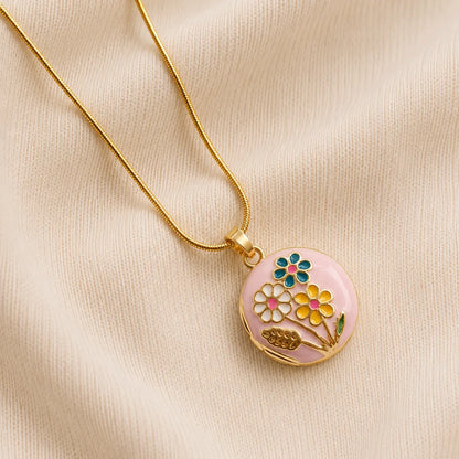 Stainless Steel | Enamel Gold Plated Floral Keepsake Openable Lockets