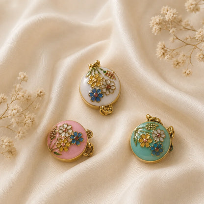 Stainless Steel | Enamel Gold Plated Floral Keepsake Openable Lockets