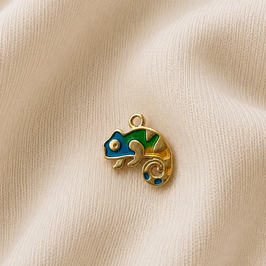 Stainless Steel | Gold Enamel Chameleon Charm | 1x1 cm