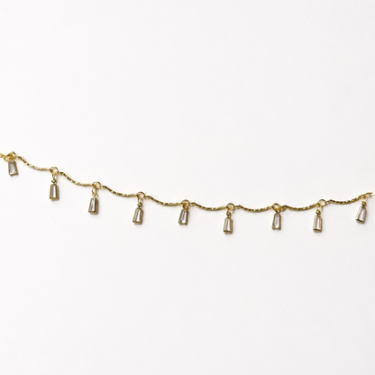 1 Ft Stainless Steel | Gold Plated Chain with dangling Rectangular Crystal Drops | 1.8 x0.1 mm
