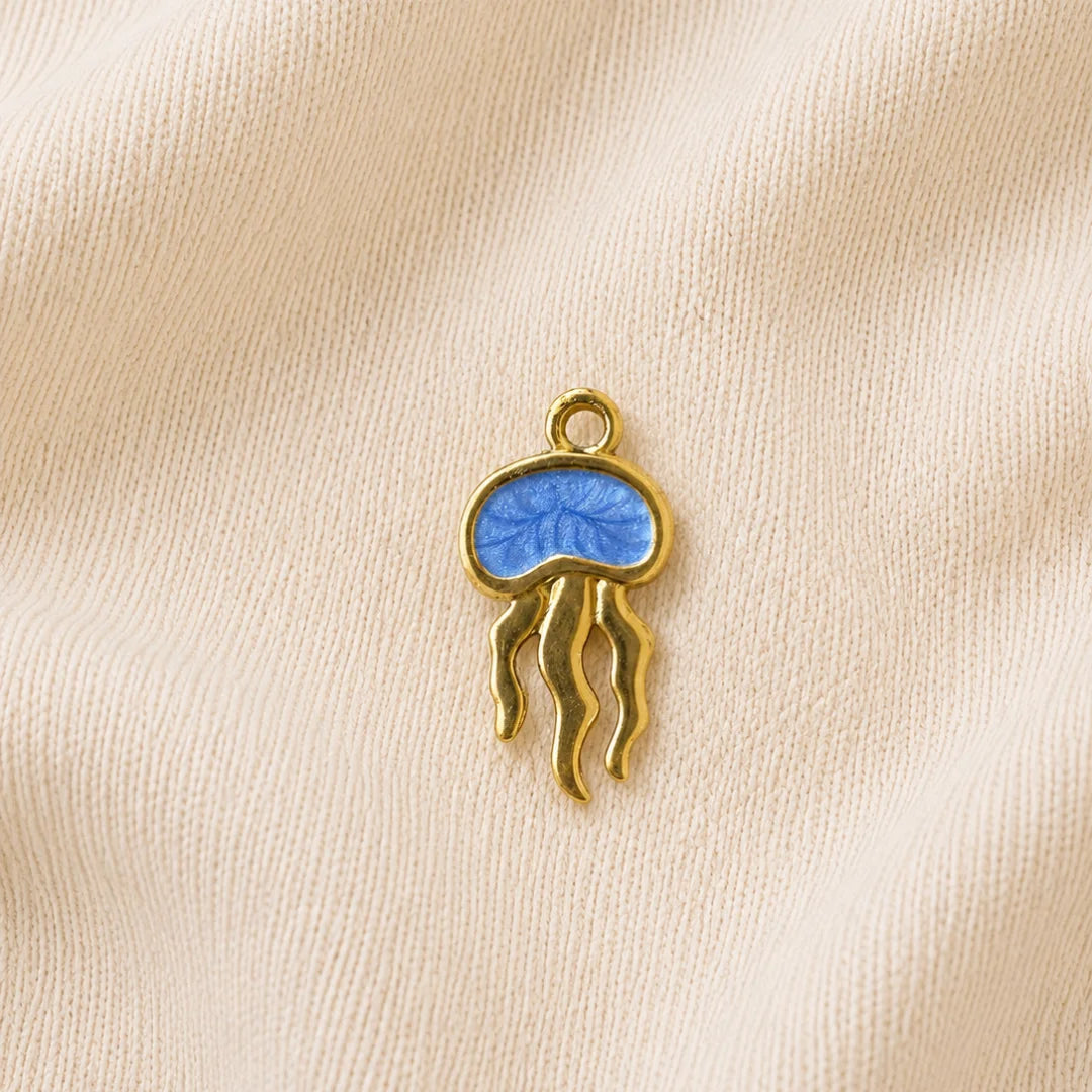 Stainless Steel | Gold Enamel Jellyfish Charm | 1.6x0.9 cm