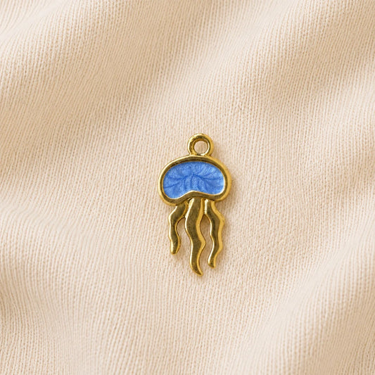 Stainless Steel | Gold Enamel Jellyfish Charm | 1.6x0.9 cm