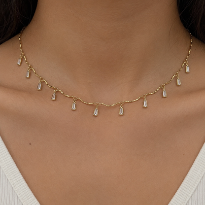 1 Ft Stainless Steel | Gold Plated Chain with dangling Rectangular Crystal Drops | 1.8 x0.1 mm