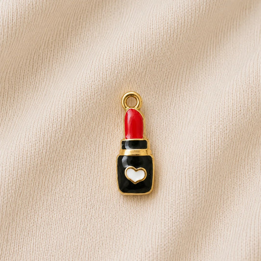 Stainless Steel | Red Lipstick with White Heart Charm | 2x0.6 cm