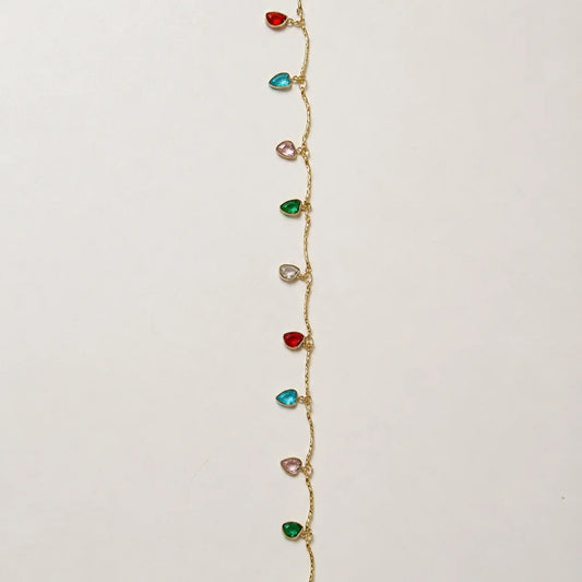 1 Ft Stainless Steel | 18K Gold Plated Chain with Colourful Crystal Heart Charms
