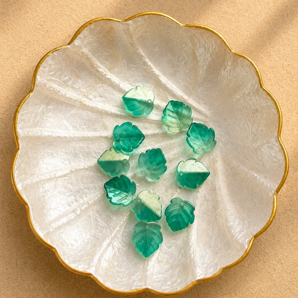 Green Glass Leaf Beads with Golden Gradient