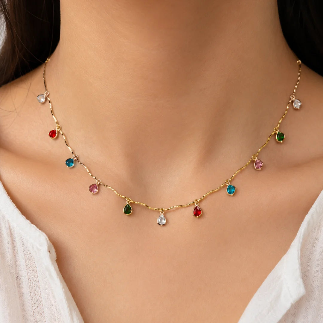 1 Ft Stainless Steel | 18K Gold Plated Chain with Colourful Crystal Heart Charms