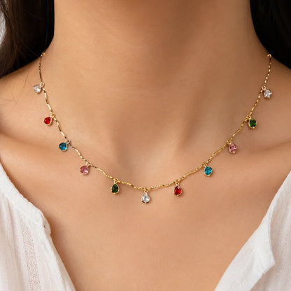 1 Ft Stainless Steel | 18K Gold Plated Chain with Colourful Crystal Heart Charms