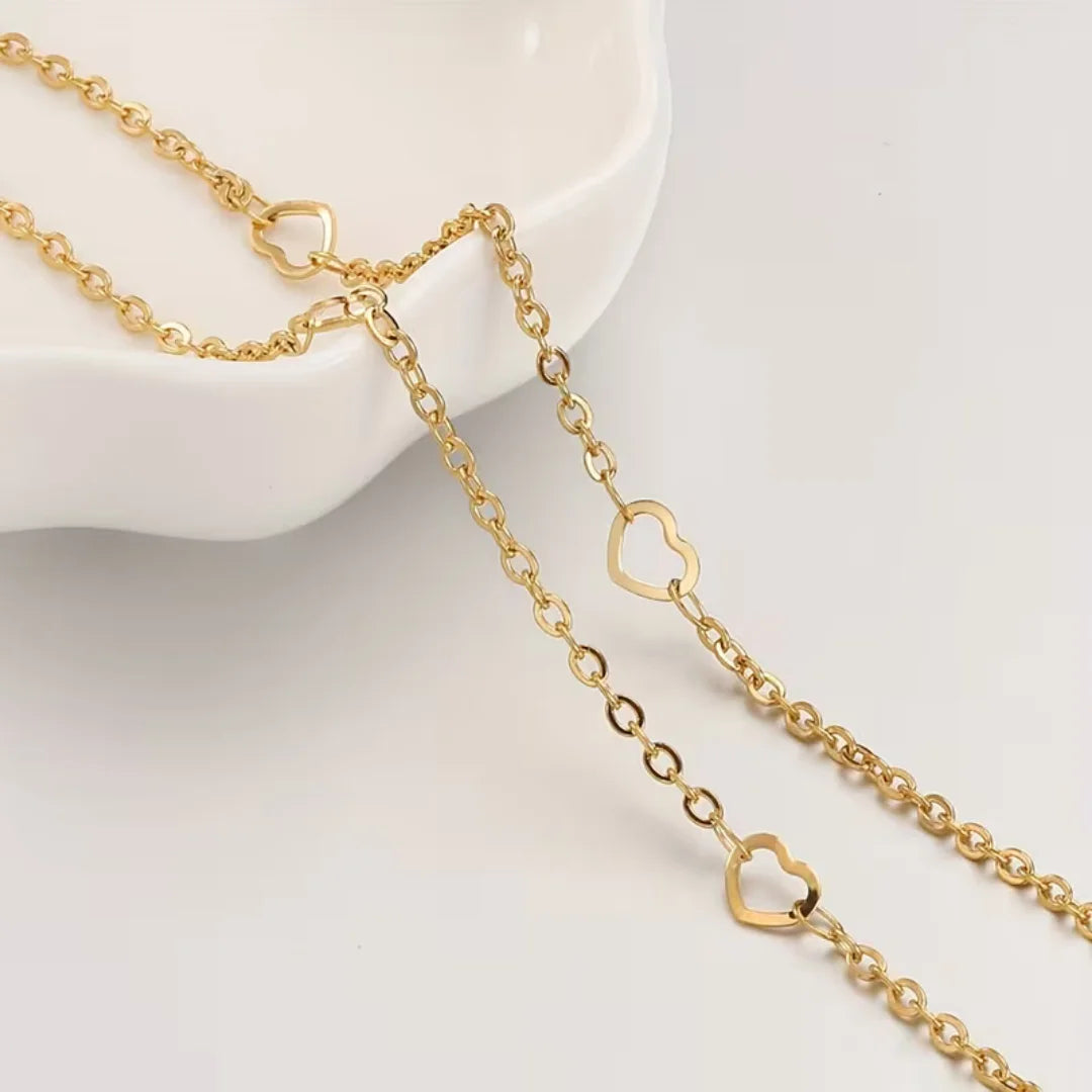 Stainless Steel | 2 mm |  Hollow Love Heart Circle Cross Chain | 1 Ft Length
