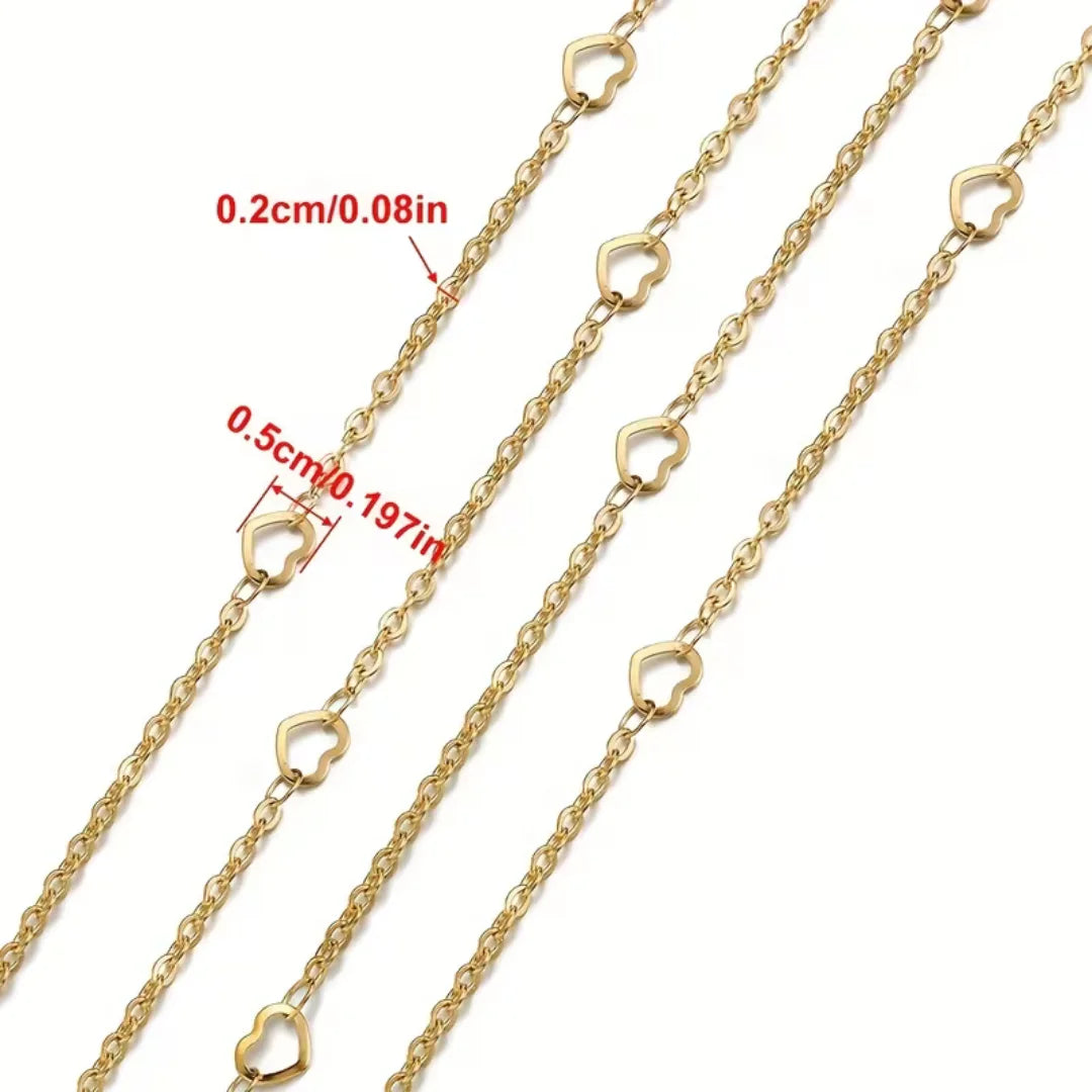 Stainless Steel | 2 mm |  Hollow Love Heart Circle Cross Chain | 1 Ft Length