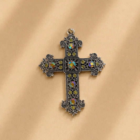 Silver Tone Pectoral Cross Pendant