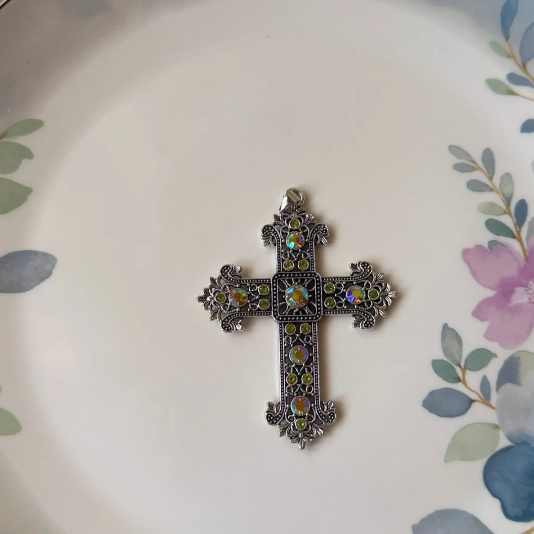 Silver Tone Pectoral Cross Pendant
