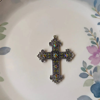 Silver Tone Pectoral Cross Pendant