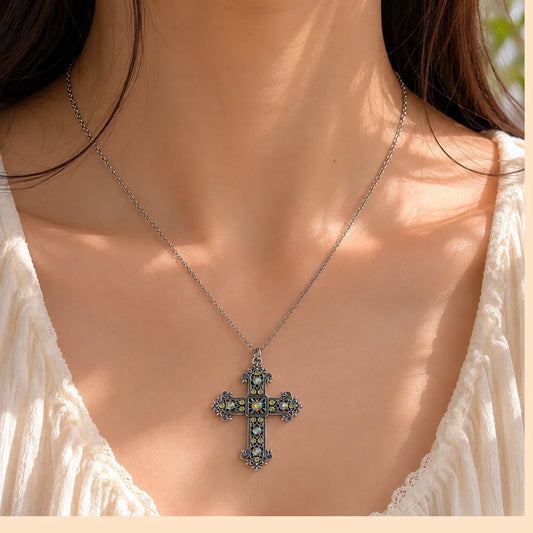 Silver Tone Pectoral Cross Pendant