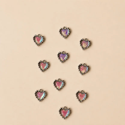 Stainless Steel Rainbow Opal Rhinestone Heart Charm