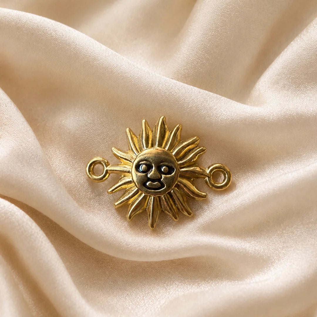 Stainless Steel | Gold Plated Sun Face Connector With Two Rings | 2x1.6cm
