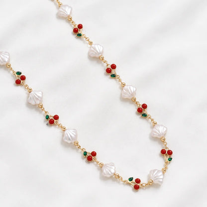 1 Ft Stainless Steel | Cherry and Faux Pearl Shell Chain | Height 3cm