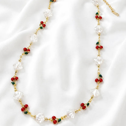 1 Ft Stainless Steel | Cherry and Faux Pearl Shell Chain | Height 3cm