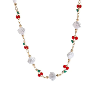 1 Ft Stainless Steel | Cherry and Faux Pearl Shell Chain | Height 3cm