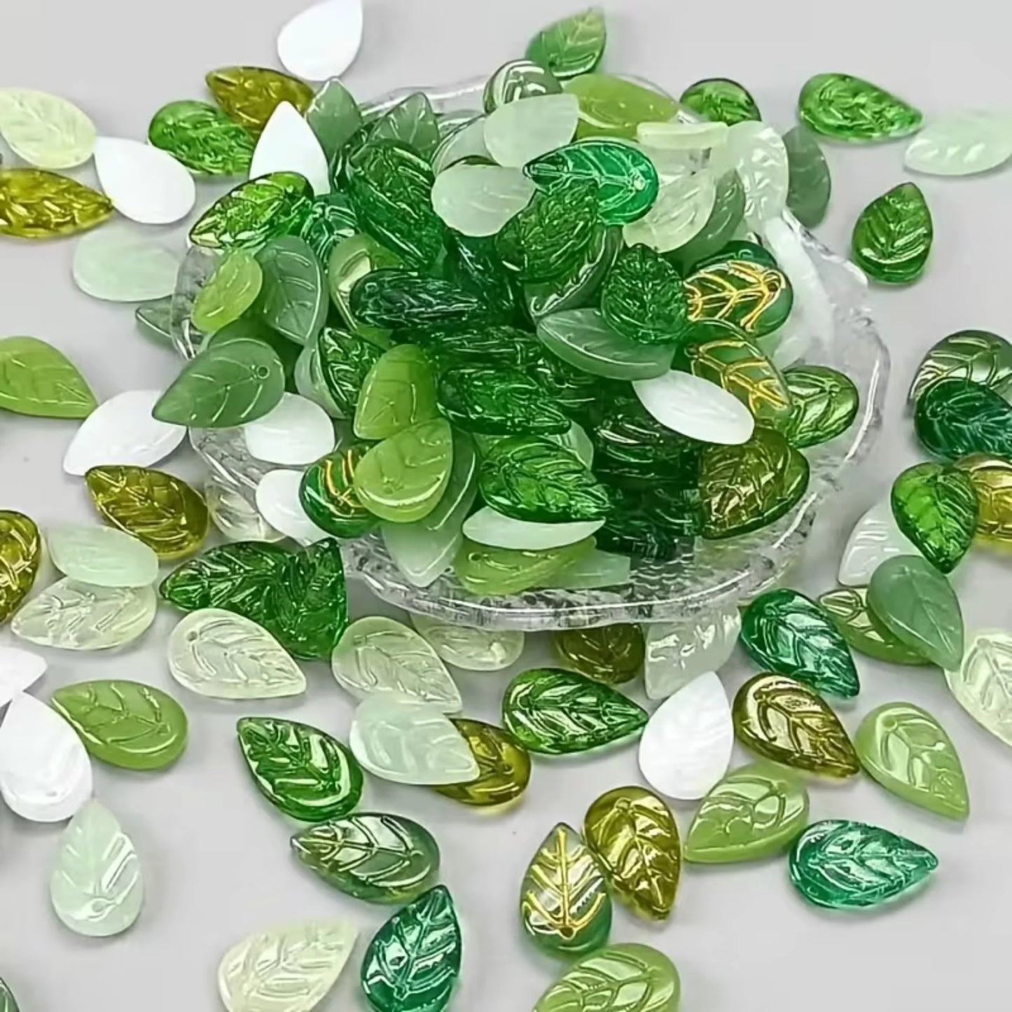 Green Glass Leaf Beads