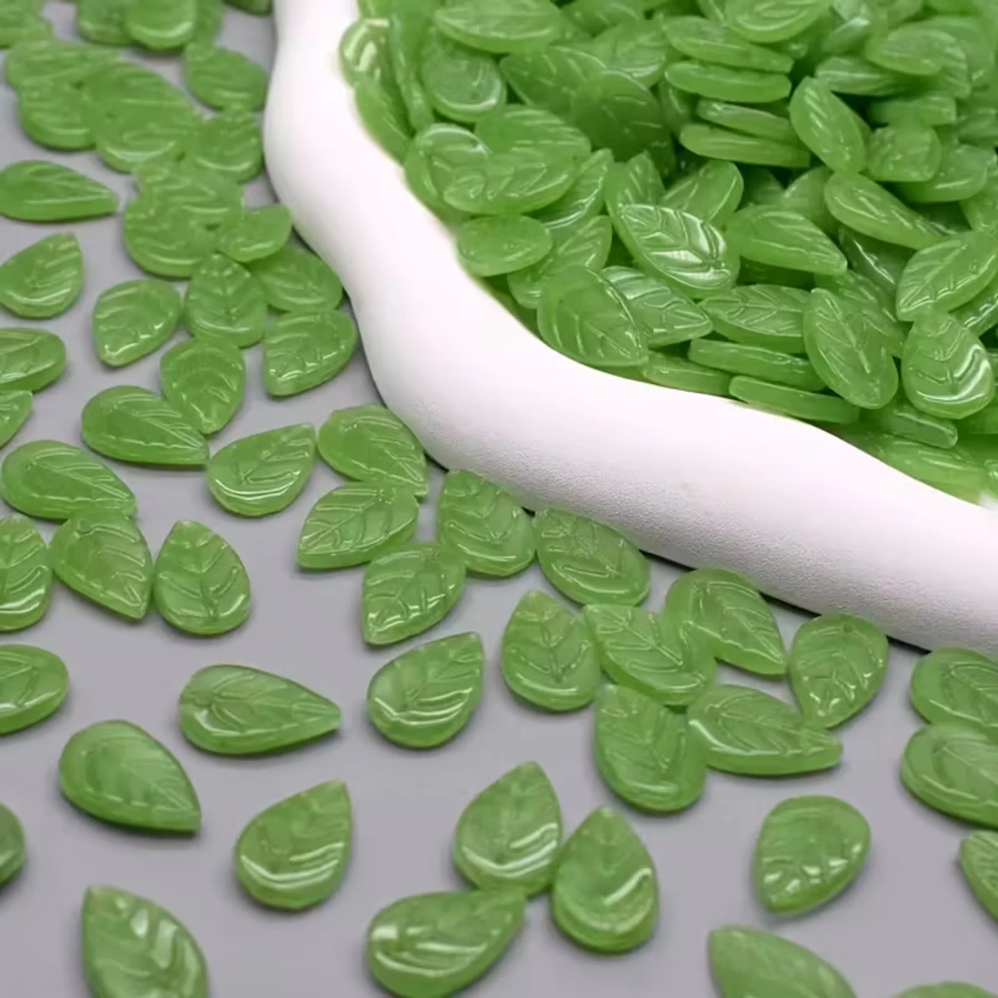 Green Glass Leaf Beads