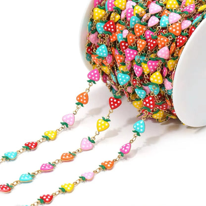 1 Ft Stainless Steel | 18K Plated Featuring with Multicolor Enamel Strawberry Chain