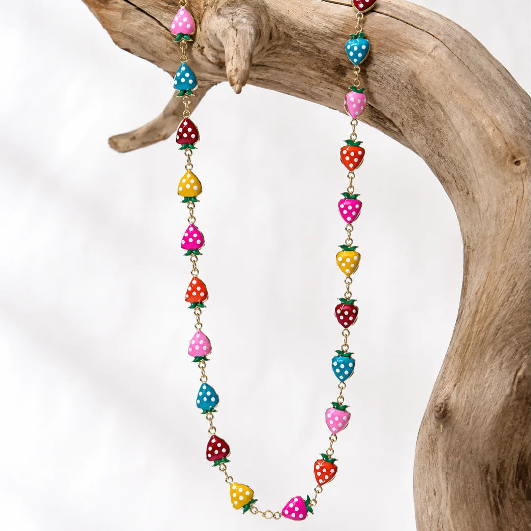 1 Ft Stainless Steel | 18K Plated Featuring with Multicolor Enamel Strawberry Chain