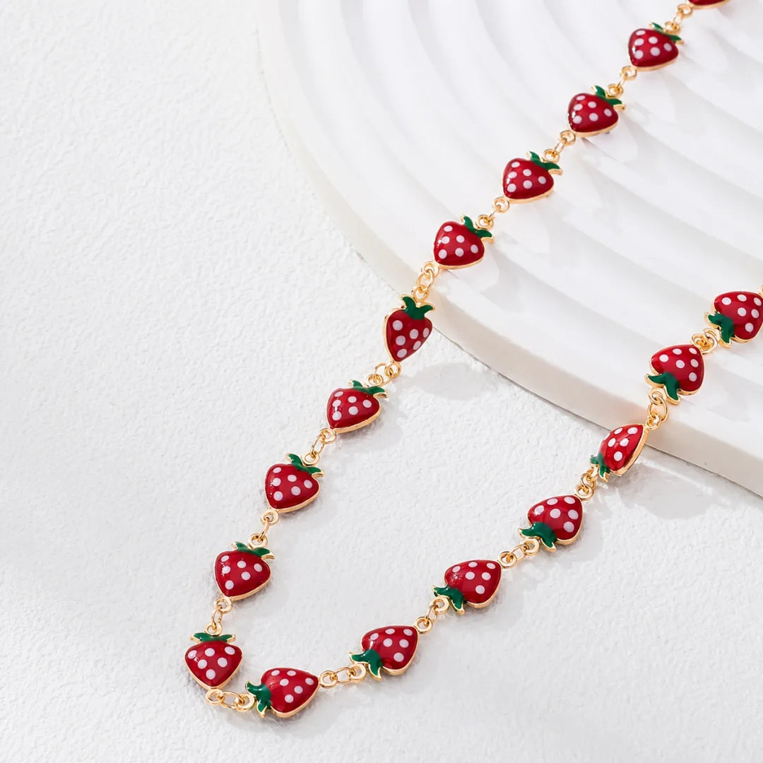 1 Ft Stainless Steel | 18K Plated Cute Red Enamelled Strawberry Chains