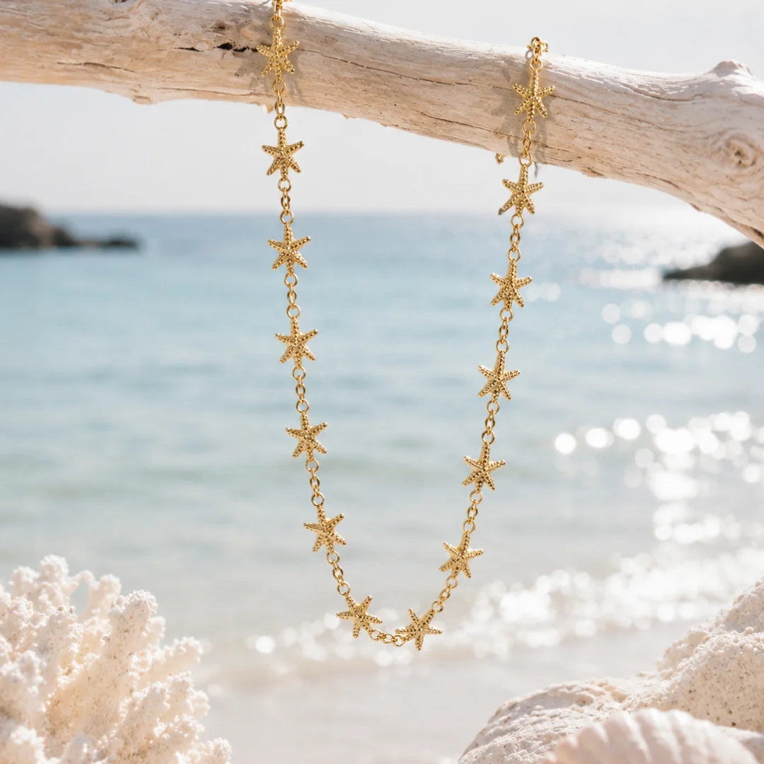 1 Ft Stainless Steel | 18K Gold Plated Starfish Connected Chain