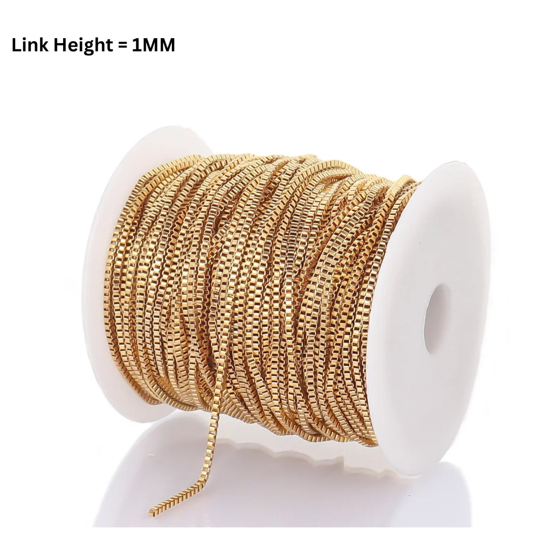 1 Ft of 316 L Stainless Steel Chain | Gold | Box Chain | 1mm Link Height