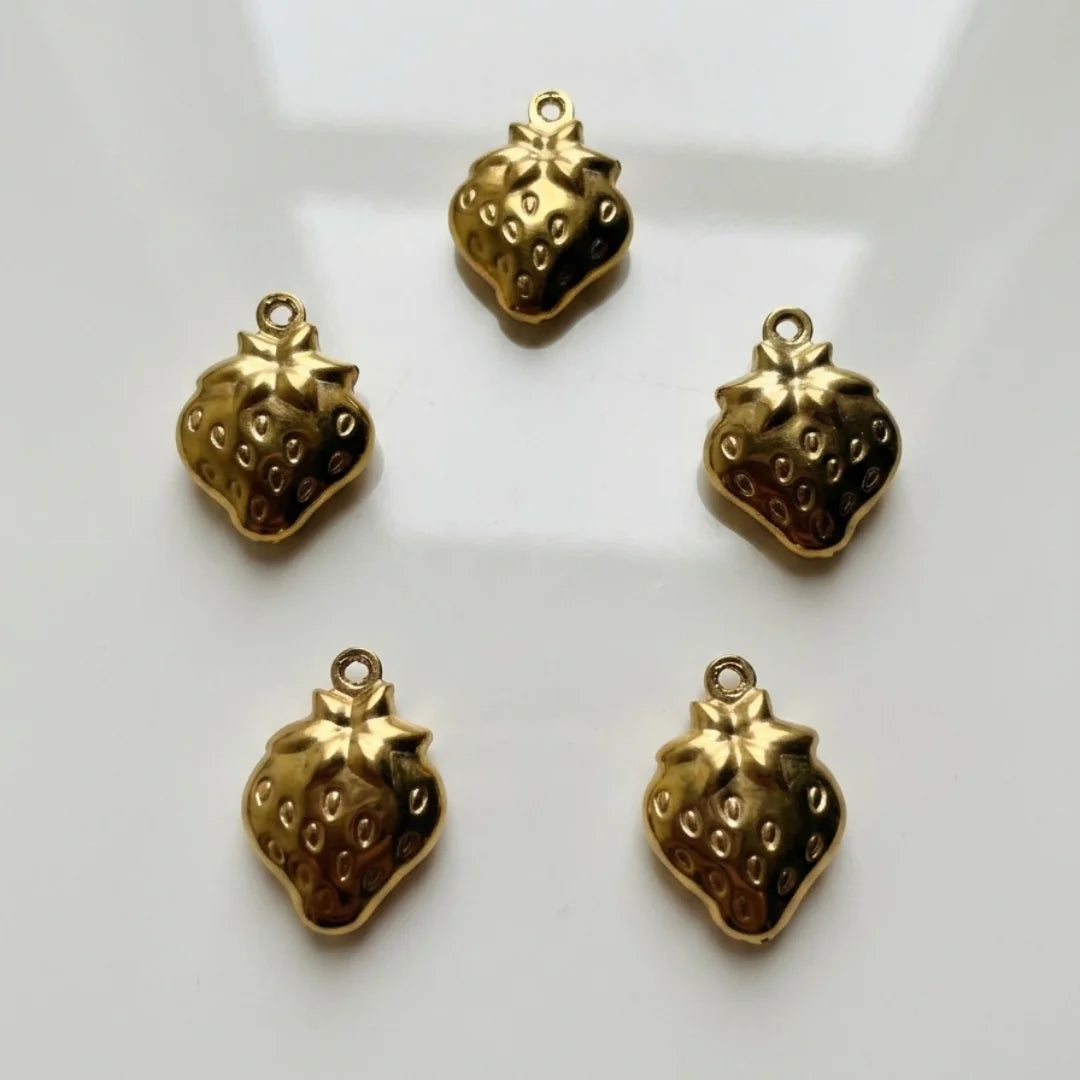 Stainless Steel | Gold Plated Strawberry Charm | 15x12 mm