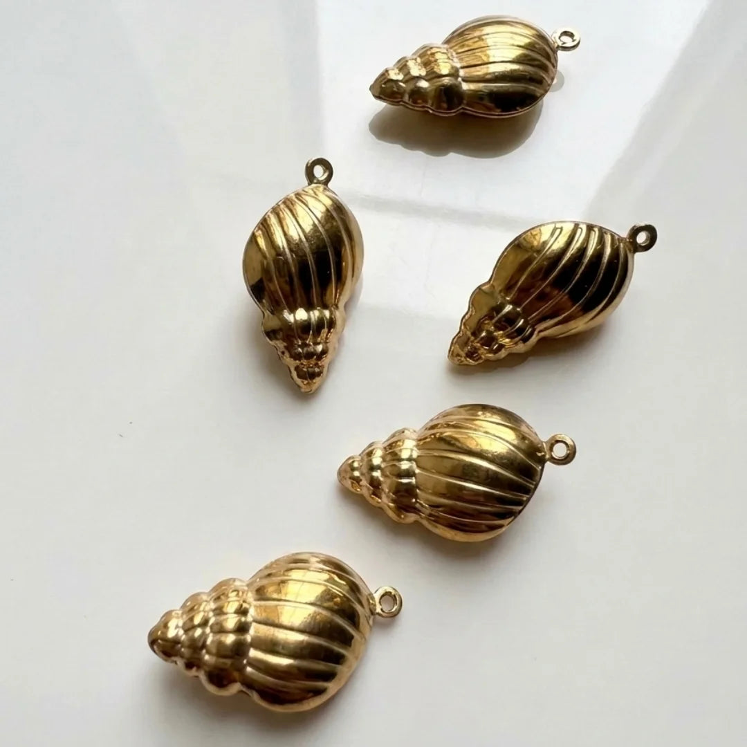 Stainless Steel | Gold Plated Seashell Charm | 24x13 mm