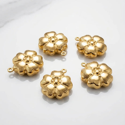 Stainless Steel | Gold Plated Flower Charm | 20x16mm