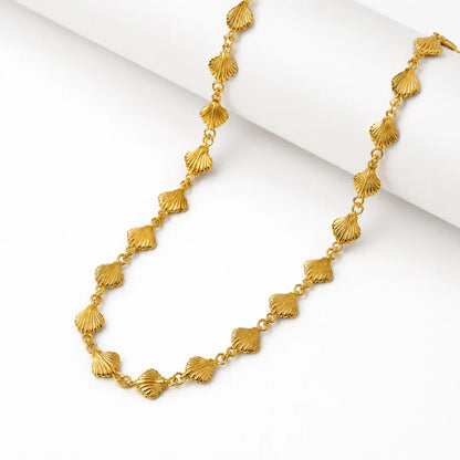 1 Ft Stainless Steel | 18K Gold Plated Shell Dainty Chain With Detailed Scallop Shell Charm | 3.2 x 1 cm