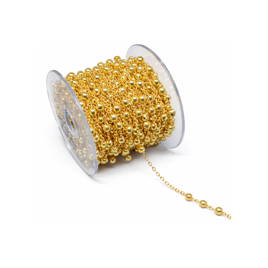 Stainless Steel | 1 mm | Dense Satellite 3-Bead Chain Style - 01 | 1 Ft Length