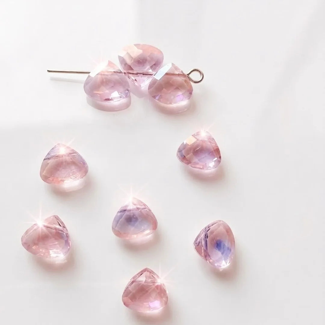 Faceted Pink Drop Glass Beads | 1.2x0.6 cm