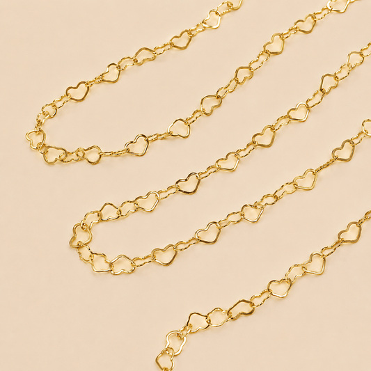 1 Ft of 18K Stainless Steel PVD Plated | Heart Chain