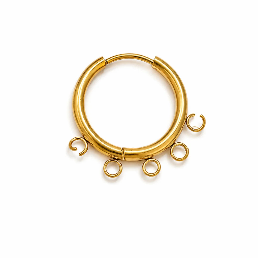 Stainless Steel | Pair of Gold Plated Leverback Round Hoop Earrings with 5 Loop Large