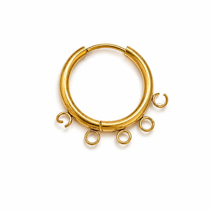 Stainless Steel | Pair of Gold Plated Leverback Round Hoop Earrings with 5 Loop Large