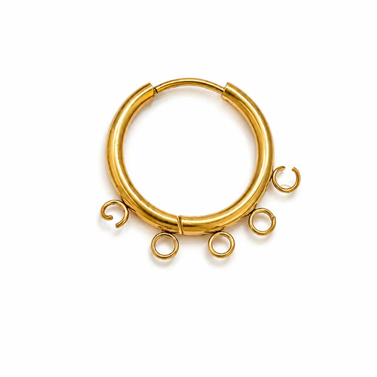 Stainless Steel | Pair of Gold Plated Leverback Round Hoop Earrings with 5 Loop Large