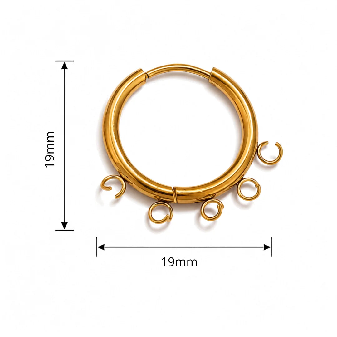 Stainless Steel | Pair of Gold Plated Leverback Round Hoop Earrings with 5 Loop Large