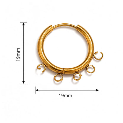 Stainless Steel | Pair of Gold Plated Leverback Round Hoop Earrings with 5 Loop Large