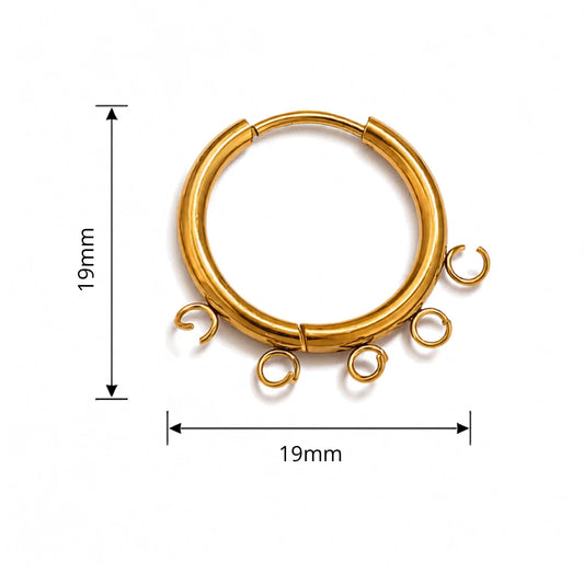 Stainless Steel | Pair of Gold Plated Leverback Round Hoop Earrings with 5 Loop Large