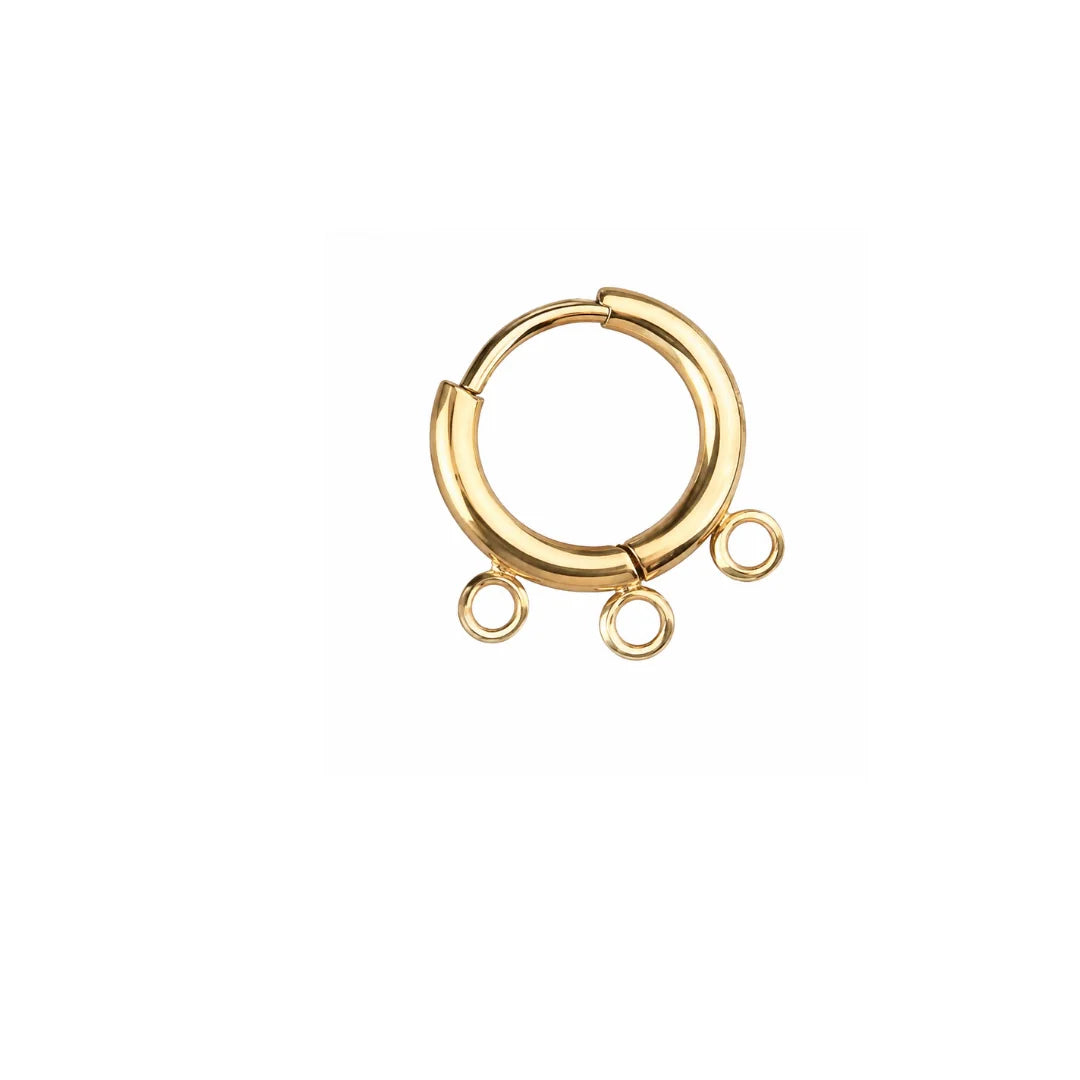 Stainless Steel | Pair of Gold Plated Leverback Round Hoop Earrings with 3 Loop